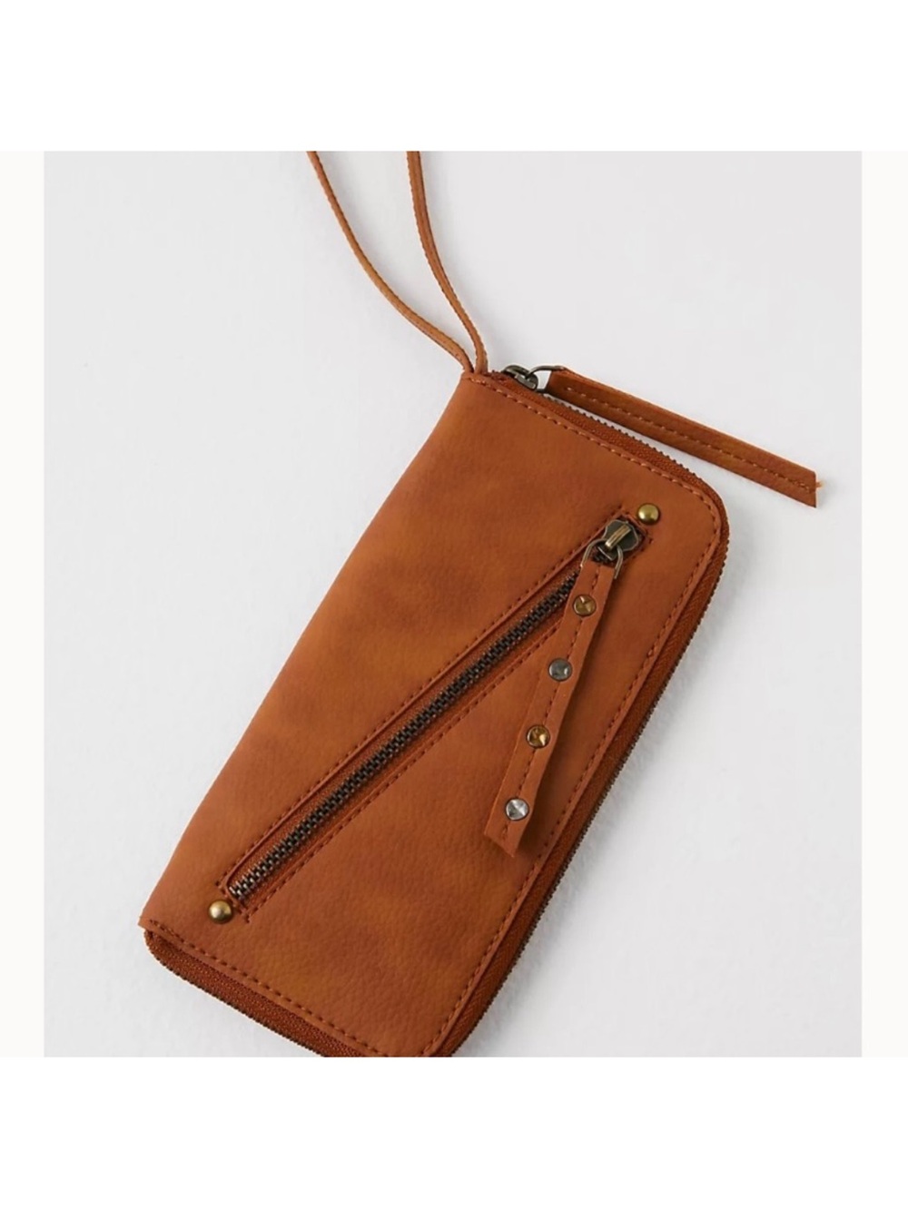 Free people NWT distressed vegan wallet wristlet brown